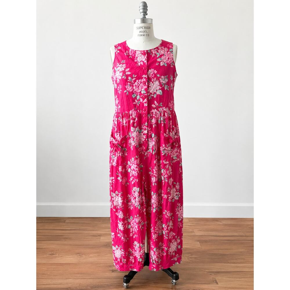 VTG Laura Ashley Red Floral Cotton Jumpsuit M Cottagecore Cropped Made Ireland